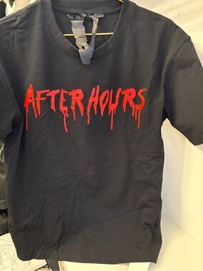 VLONE Black Tee with Red "After Hours" Drip Graphic